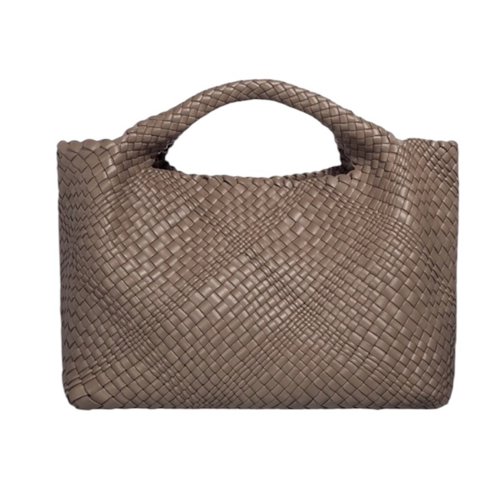 Falor Italian Leather Taupe Woven Handbag